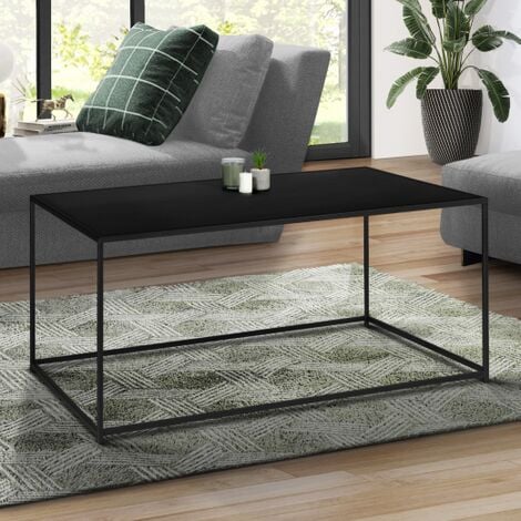 Mesa de centro DAVIS 113 cm de metal negro mate diseño industrial