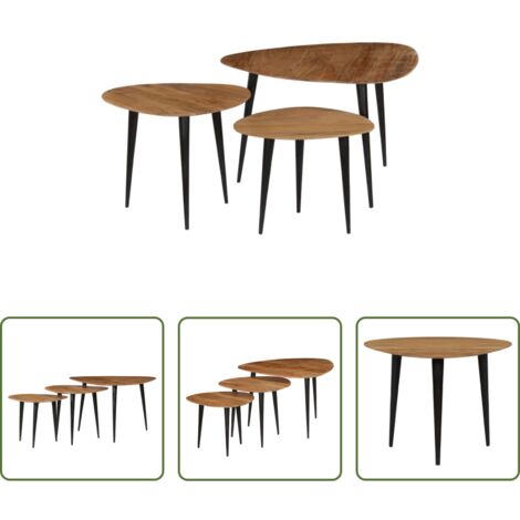 Mesa de centro de acacia -  Juego de mesas de centro 3 unidades madera maciza de acacia
