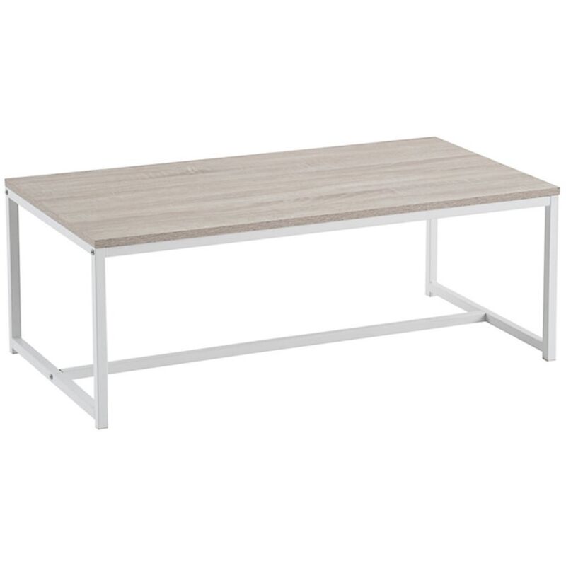 

Mesa de centro de acero y madera MDF nórdica en blanco y natural, de 100x50x36 cm