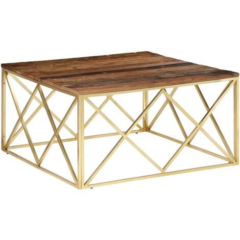 Mesa de centro de acero inoxidable dorado y madera maciza vidaXL