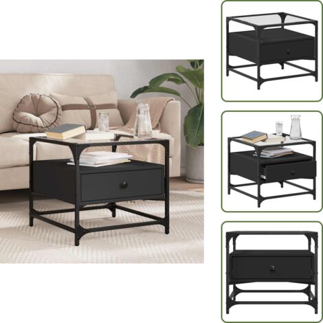 Mesa de centro de acero - vidaXL Mesa de centro superficie de vidrio acero negro 50x50x45 cm - Mesa de centro negra