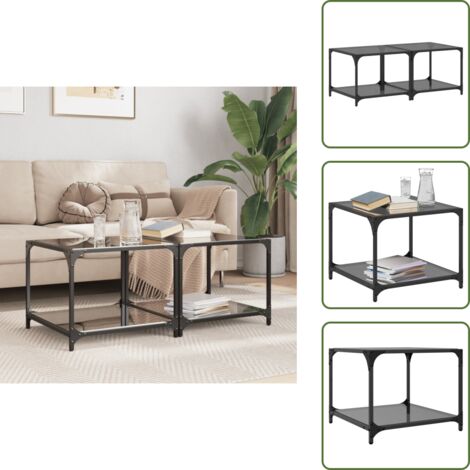 Mesa de centro de acero - vidaXL Mesas de centro 2 uds vidrio negro y acero 50x50x40 cm - Mesa de centro moderna
