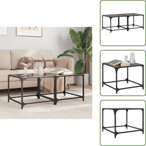 Mesa de centro de acero - vidaXL Mesas de centro 2 uds vidrio negro y acero 50x50x40 cm - Mesa de centro moderna