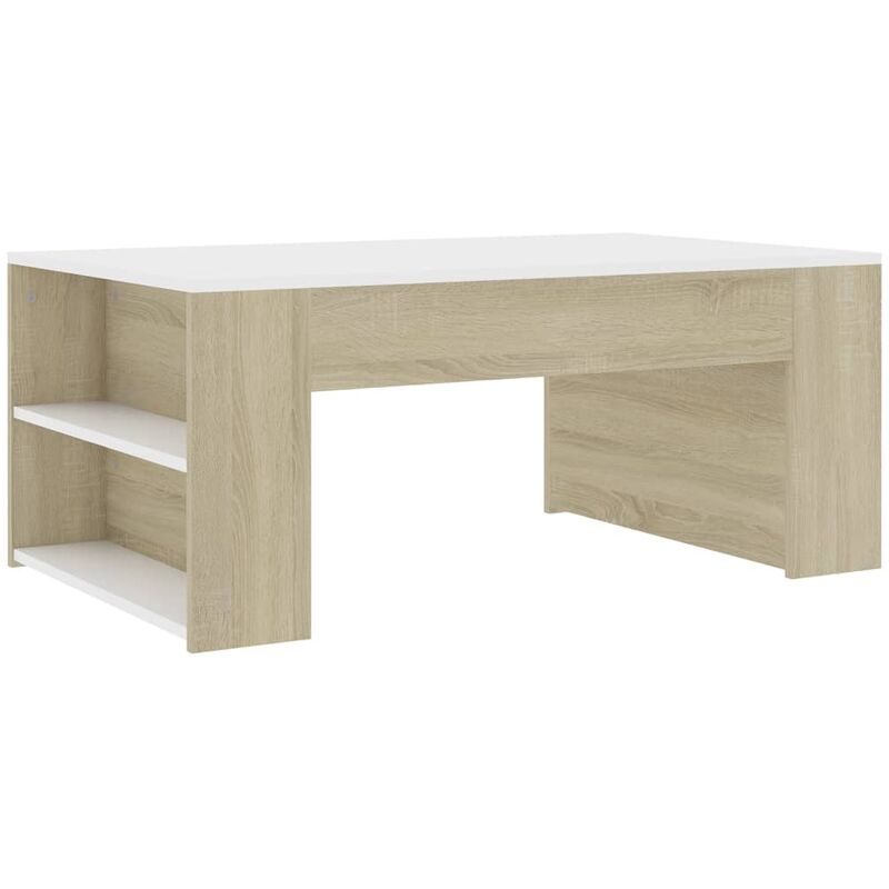 

vidaXL Mesa de Centro de Aglomerado 100x60x42 cm Blanco y Roble Sonoma - Blanco