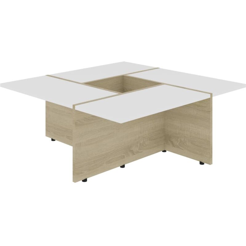 

vidaXL Mesa de Centro de Aglomerado 79,5x79,5x30cm Blanco Roble Sonoma - Blanco