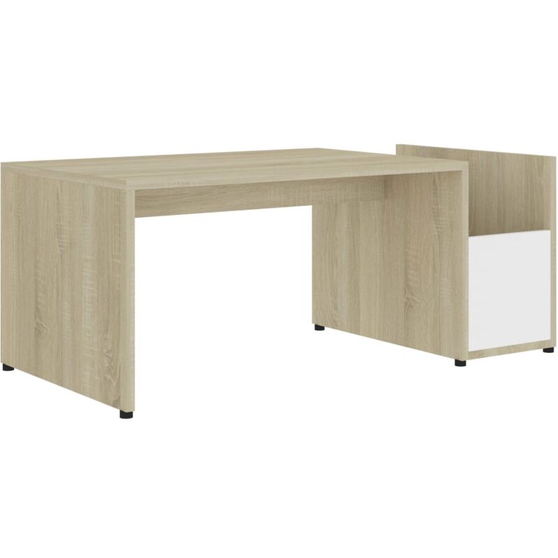 

vidaXL Mesa de Centro de Aglomerado 90x45x35 cm Blanco y Roble Sonoma - Blanco