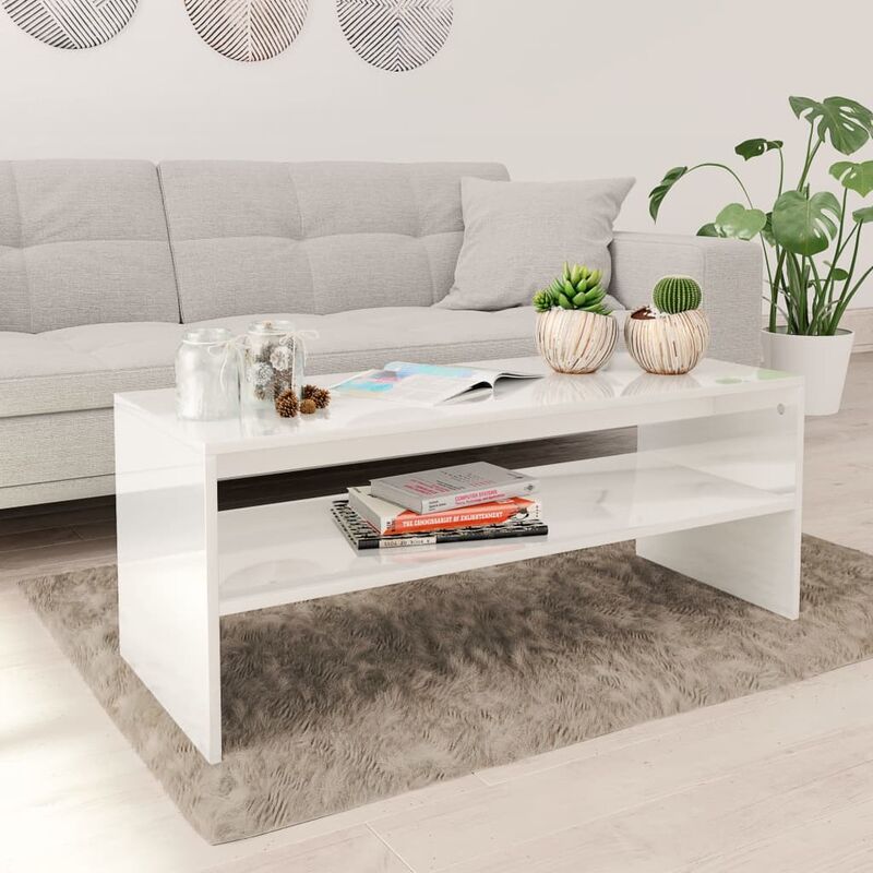 

Mesa de centro de aglomerado blanco brillante 100x40x40 cm
