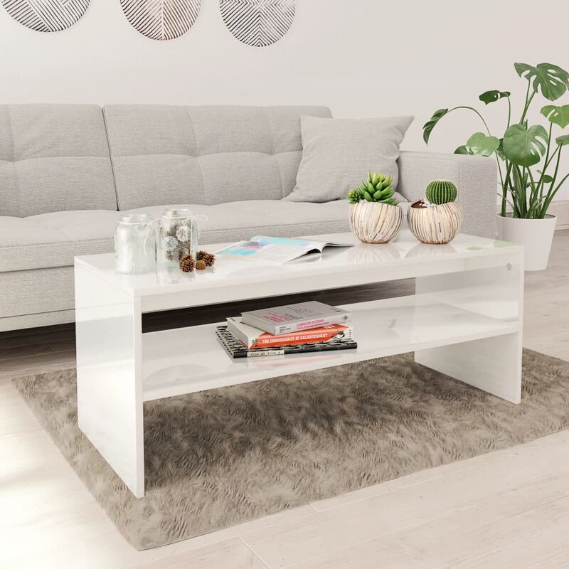

Youthup - Mesa de centro de aglomerado blanco brillante 100x40x40 cm - Blanco