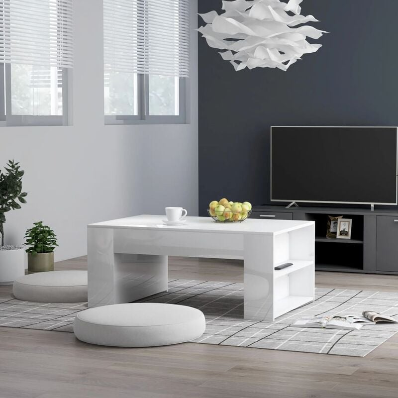 

Mesa de centro de aglomerado blanco brillante 100x60x42 cm - Blanco