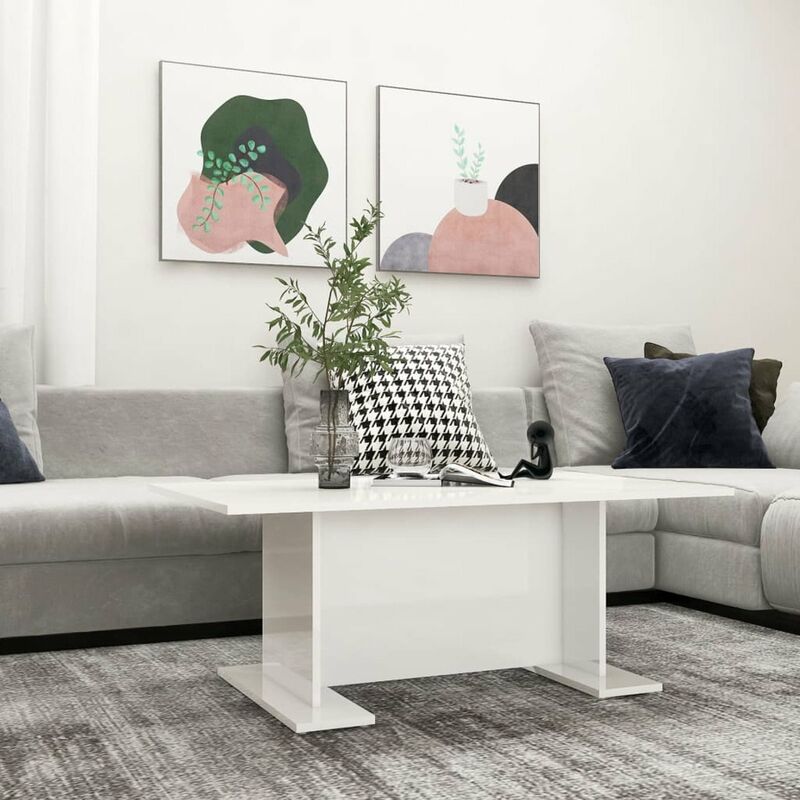 

Mesa de centro de aglomerado blanco brillante 103,5x60x40 cm