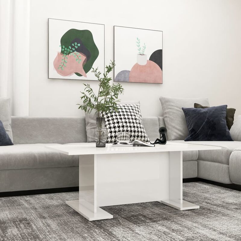 

Mesa de centro de aglomerado blanco brillante 103,5x60x40 cm