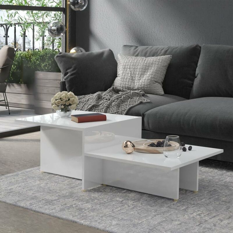 

Mesa de centro de aglomerado blanco brillante 111,5x50x33 cm