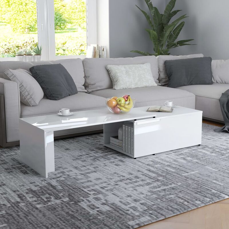 

Mesa de centro de aglomerado blanco brillante 150x50x35 cm - Blanco