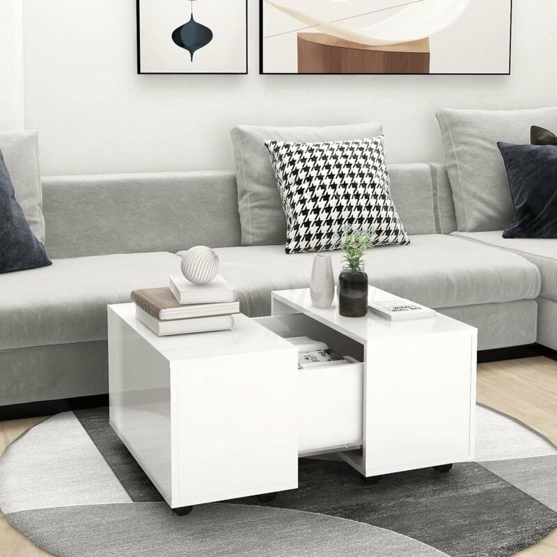 

Mesa de centro de aglomerado blanco brillante 60x60x38 cm