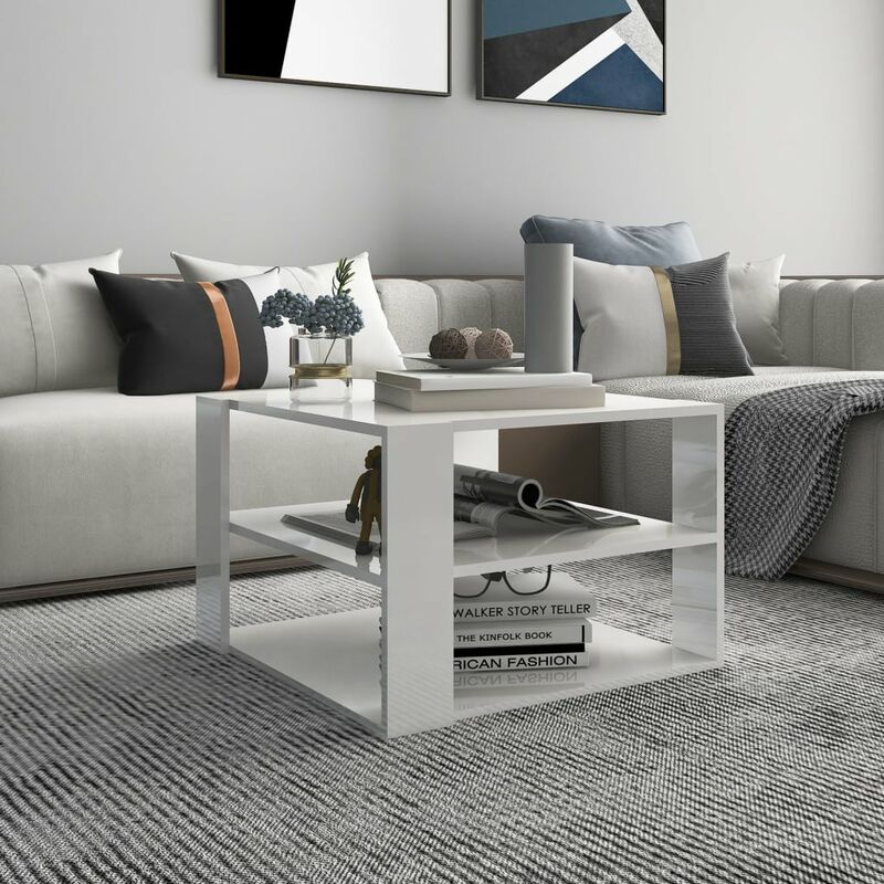 

Mesa de centro de aglomerado blanco brillante 60x60x40 cm
