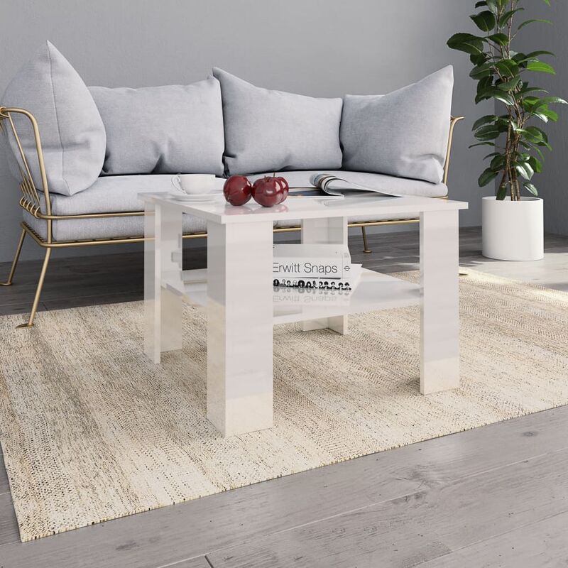 

Mesa de centro de aglomerado blanco brillante 60x60x42 cm