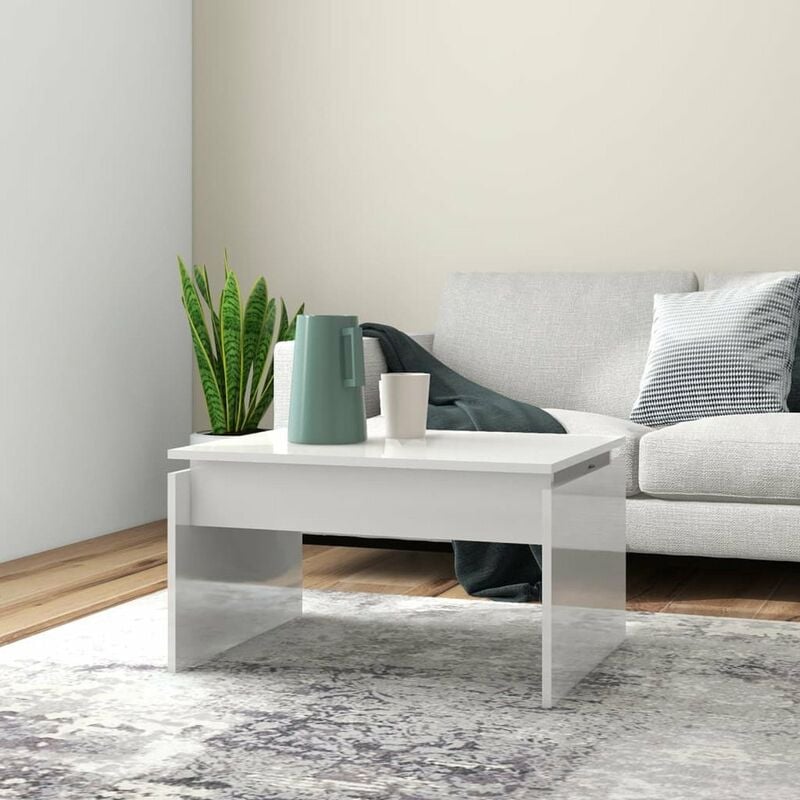 

Mesa de centro de aglomerado blanco brillante 68x50x38 cm