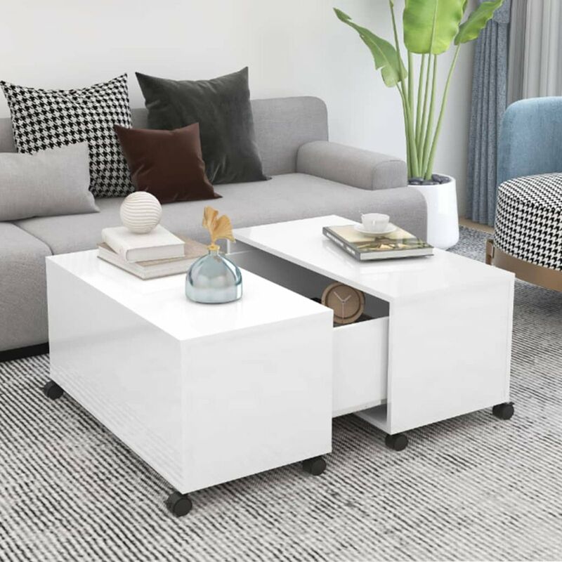 

Mesa de centro de aglomerado blanco brillante 75x75x38 cm