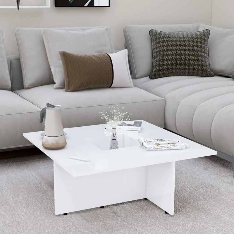 

Mesa de centro de aglomerado blanco brillante 79,5x79,5x30 cm