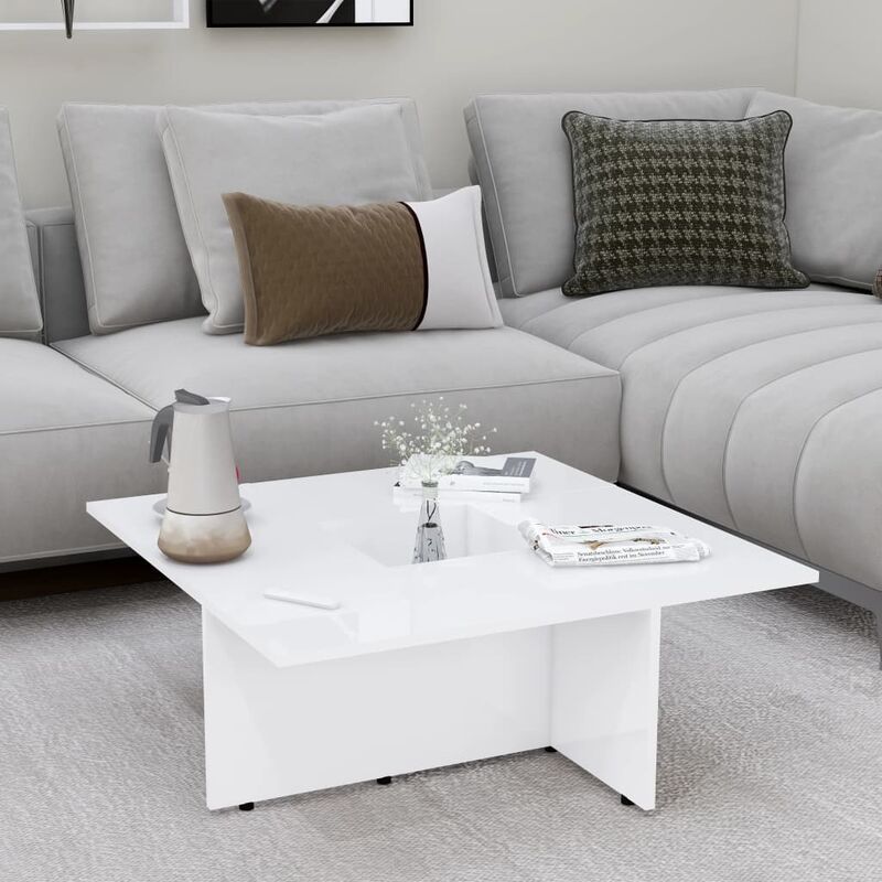 

Mesa de centro de aglomerado blanco brillante 79,5x79,5x30 cm