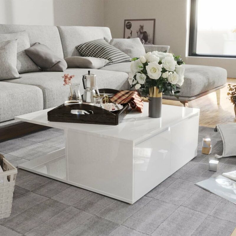 

Mesa de centro de aglomerado blanco brillante 80x80x31 cm