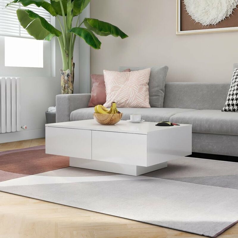 

Mesa de centro de aglomerado blanco brillante 90x60x31 cm