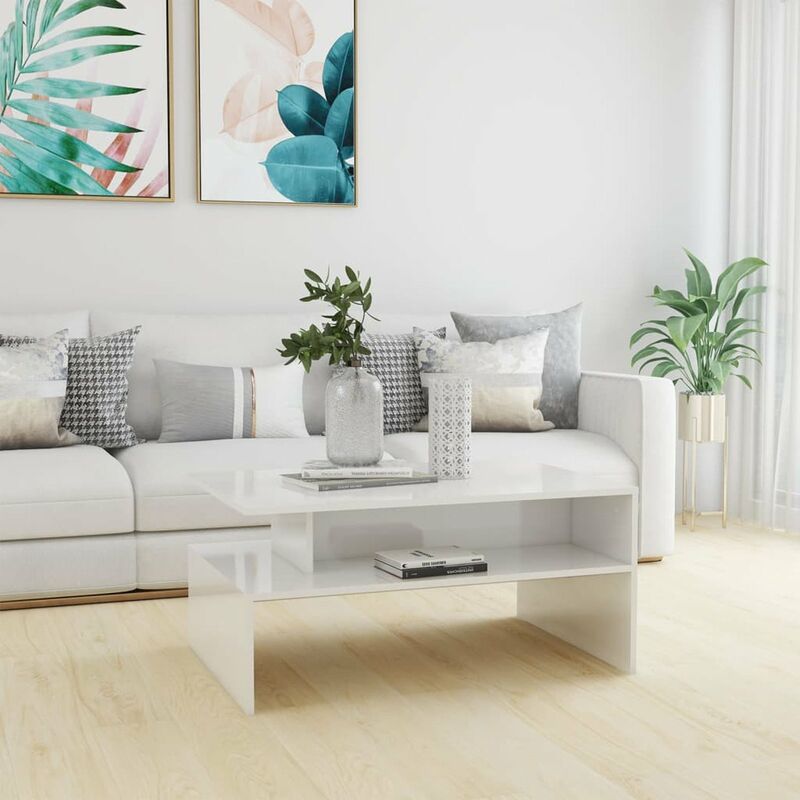 

Mesa de centro de aglomerado blanco brillante 90x60x42,5 cm