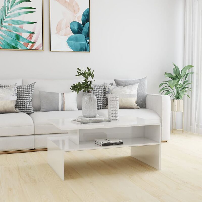 

Mesa de centro de aglomerado blanco brillante 90x60x42,5 cm