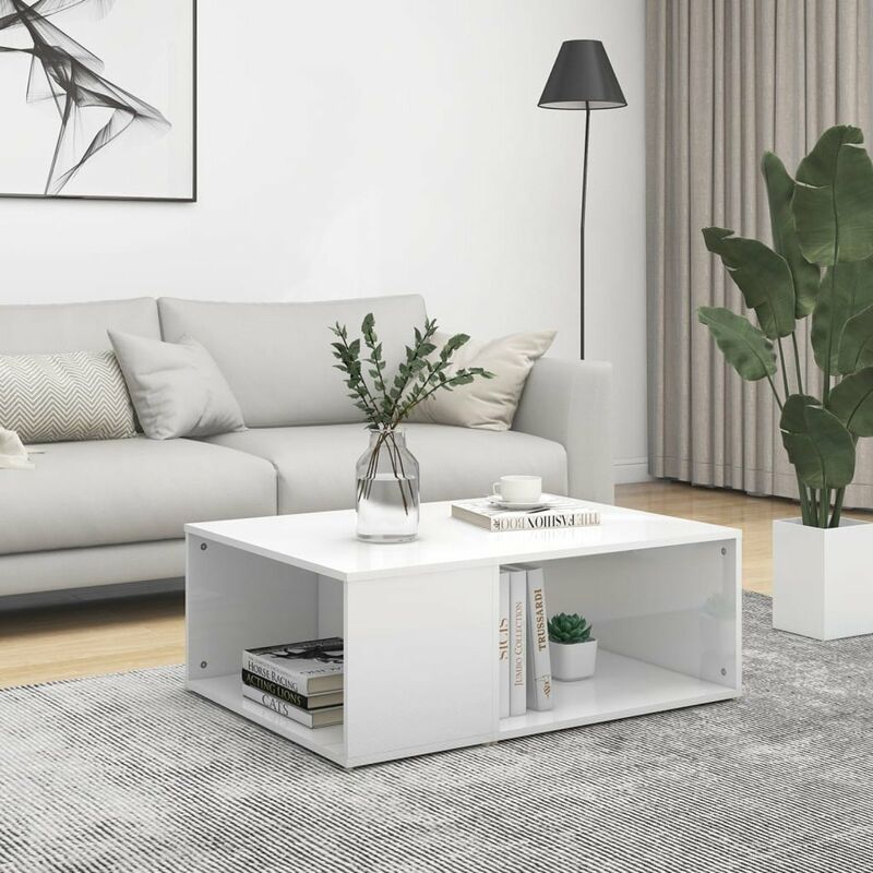 

Mesa de centro de aglomerado blanco brillante 90x67x33 cm