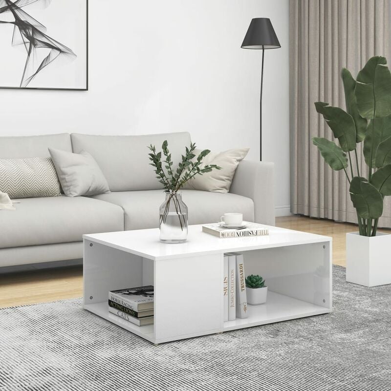 

Mesa de centro de aglomerado blanco brillante 90x67x33 cm