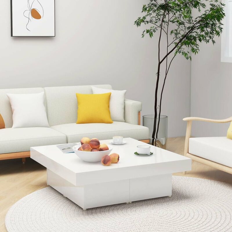

Mesa de centro de aglomerado blanco brillante 90x90x28 cm