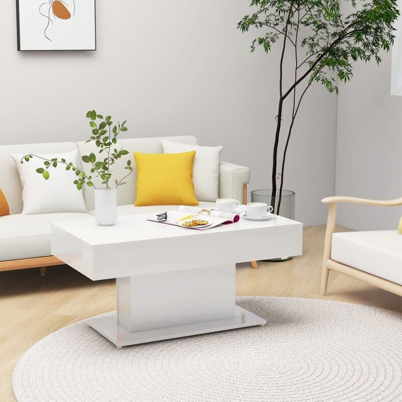 

Mesa de centro de aglomerado blanco brillante 96x50x45 cm