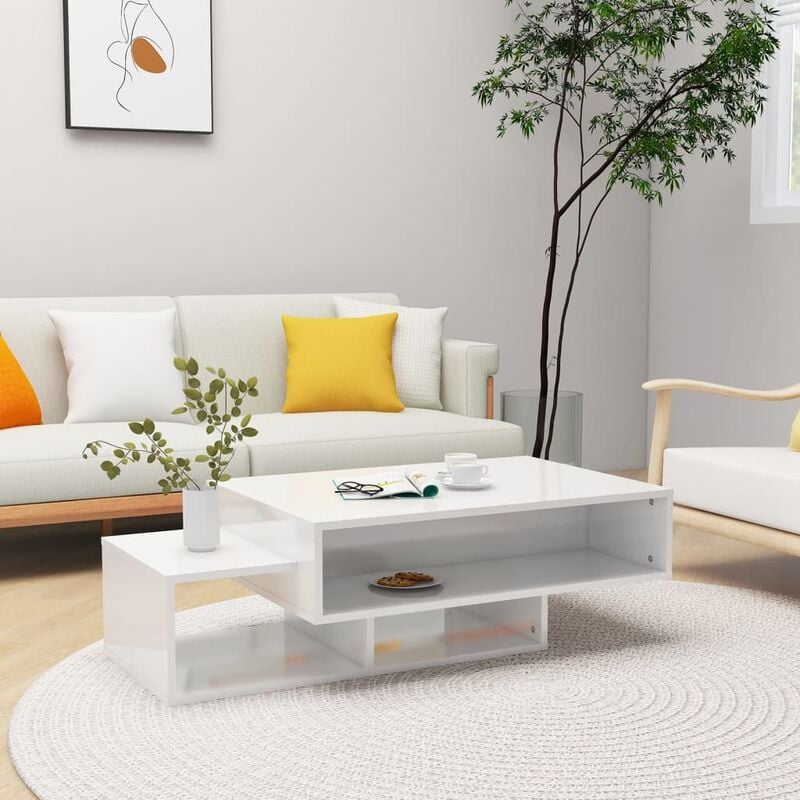 

Mesa de centro de aglomerado blanco con brillo 105x55x32 cm