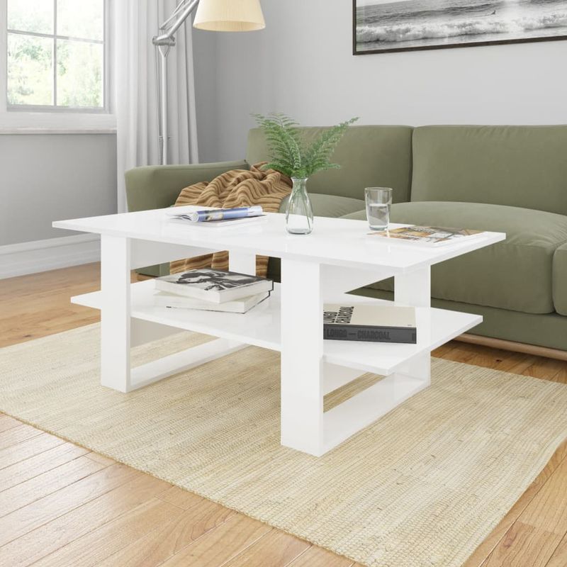 

Mesa de centro de aglomerado blanco con brillo 110x55x42 cm