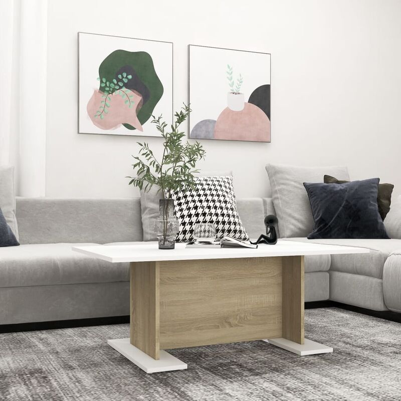 

Mesa de centro de aglomerado blanco roble Sonoma 103,5x60x40 cm