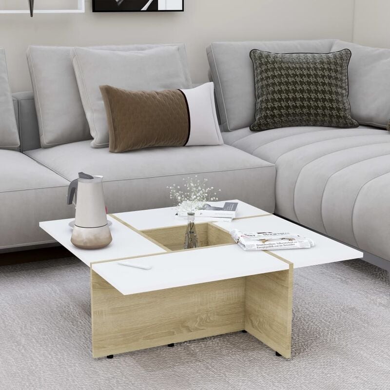 

Mesa de centro de aglomerado blanco roble Sonoma 79,5x79,5x30cm