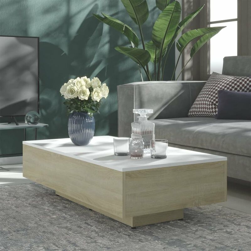 

Mesa de centro de aglomerado blanco y roble Sonoma 115x60x31 cm