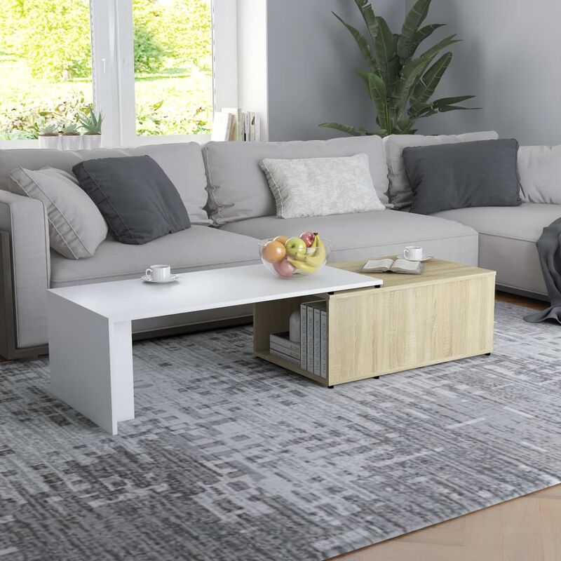 

Mesa de centro de aglomerado blanco y roble Sonoma 150x50x35 cm