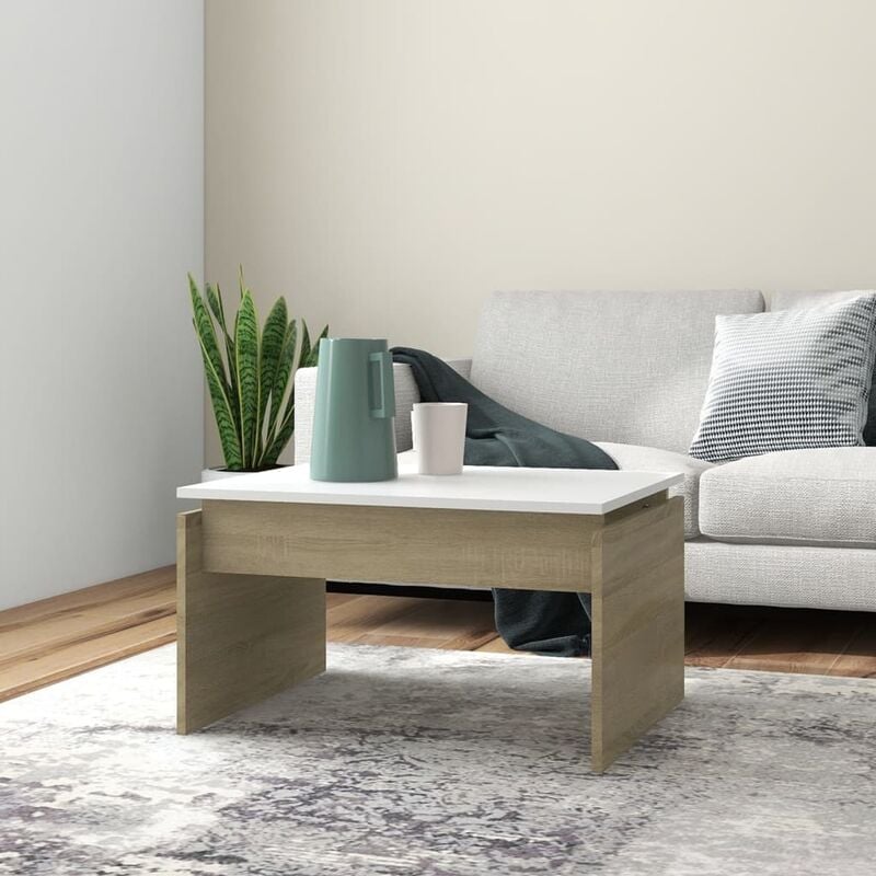 

Mesa de centro de aglomerado blanco y roble Sonoma 68x50x38 cm