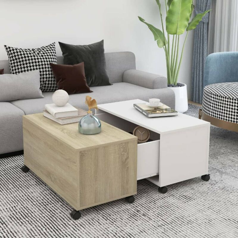 

Mesa de centro de aglomerado blanco y roble Sonoma 75x75x38 cm