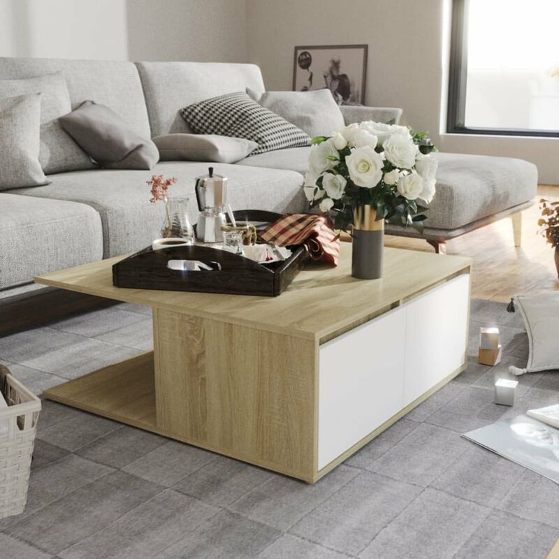 

Mesa de centro de aglomerado blanco y roble Sonoma 80x80x31 cm