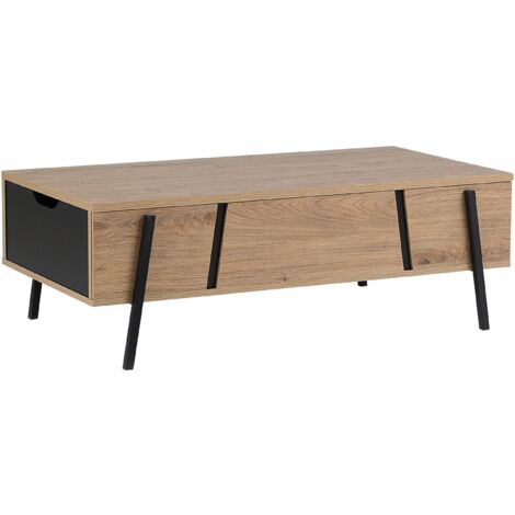 Mesa de centro de aglomerado de madera clara patas de metal negras con almacenaje Blackpool