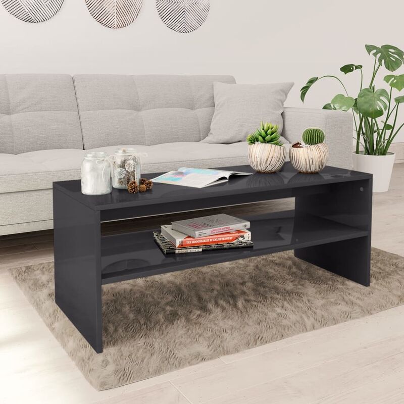 

Mesa de centro de aglomerado gris brillante 100x40x40 cm - Gris