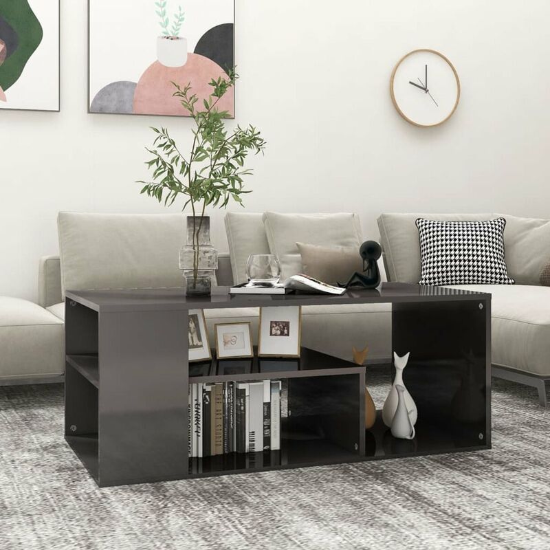

Mesa de centro de aglomerado gris brillante 100x50x40 cm