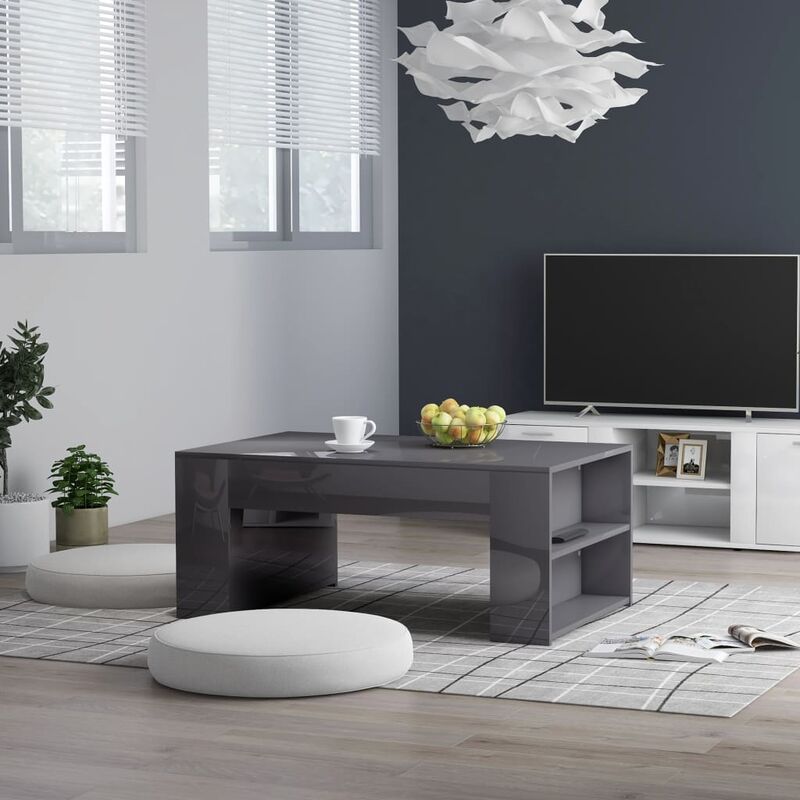 

Mesa de centro de aglomerado gris brillante 100x60x42 cm