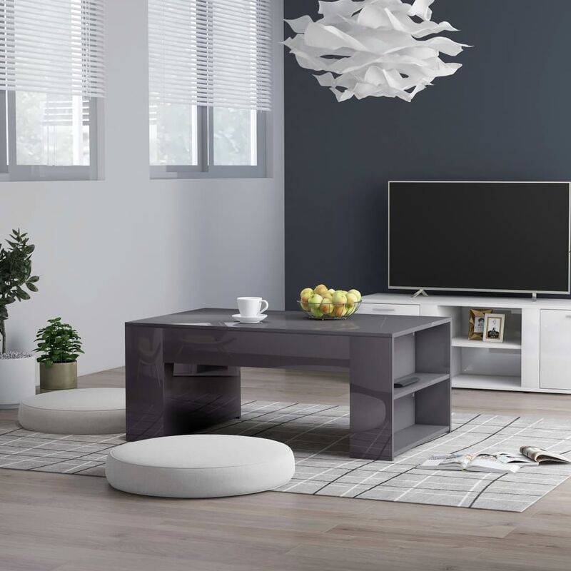 

Youthup - Mesa de centro de aglomerado gris brillante 100x60x42 cm - Gris