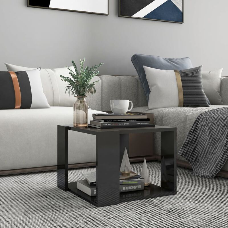 

BHD - Mesa de centro de aglomerado gris brillante 40x40x30 cm