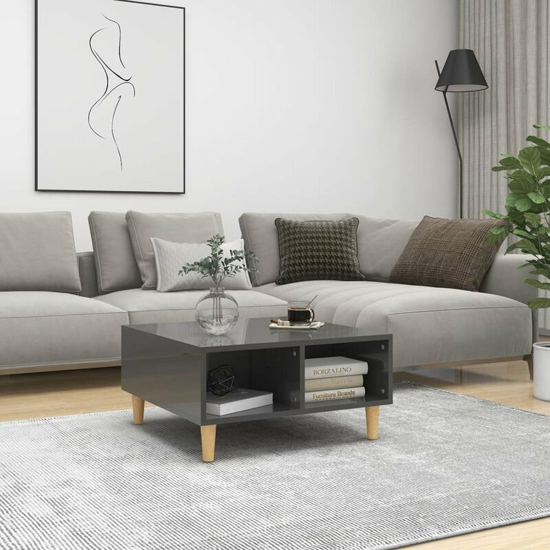 

Happyshopping - Mesa de centro de aglomerado gris brillante 60x60x30 cm