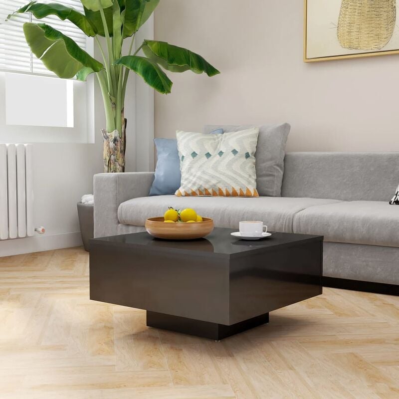

Mesa de centro de aglomerado gris brillante 60x60x31,5 cm