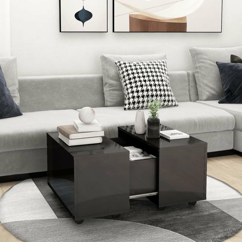 

Mesa de centro de aglomerado gris brillante 60x60x38 cm